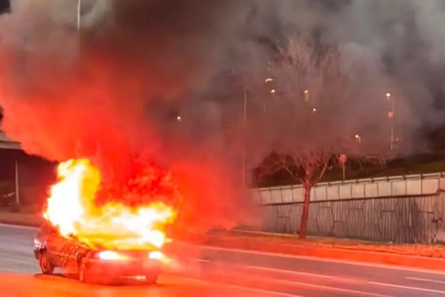 Otomobil seyir halinde alev aldı, sürücü yaralı kurtuldu